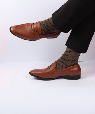 FAUSTO Textured Print All Day Comfort Formal Party Penny Loafer Shoes Slip On For Men(Tan , 9)