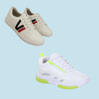 Rapidflex Men’s Synthetic leather Shoes | Office & Party Wear Lace‑Up Design Casuals For Men(White, White , 6)