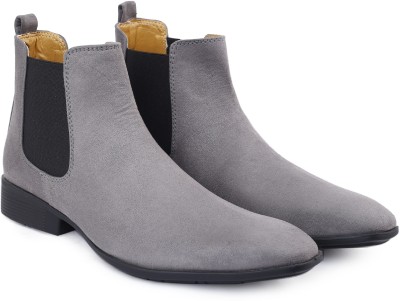 BXXY Men's New Stylish Synthetic Material Grey Casual Slip-On Chelsa Boots Boots For Men(Grey , 8)