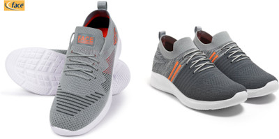 Face Stylish Sports Shoes for Men – Ideal for Running, Gym & Training Sneakers For Men(Grey, Grey, Orange , 8)