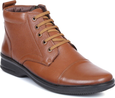 Zoom Shoes Genuine Leather High Ankle Boots Lace-up & Zipper Cushioned Insole Daily Comfort Boots For Men(Tan , 9)