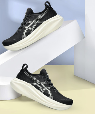 Asics GEL-NIMBUS 27 Running Shoes For Men(Off White, Black , 8)