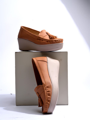 SHOETOPIA Upper Bow Comfortable |Casual, College & Daily Wear | Flexible Loafers For Girls Loafers For Women(Tan , 7)