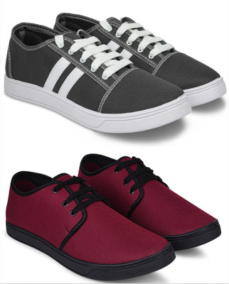 Free Kicks Combo Of 2 Shoes FK-camp & FK-205 Sneakers For Men(Maroon , 10)