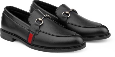 YUVRATO BAXI Men's Faux Leather Material Black Buckle Loafer And Mocassion Shoes Loafers For Men(Black)