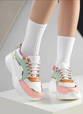 Shozie Sneakers For Women(White, Green, Pink , 5)
