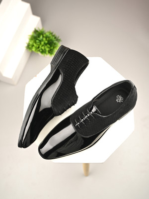 House of Pataudi Men Black Faux Leather Formal Lace UP Derby Derby For Men(Black , 9)