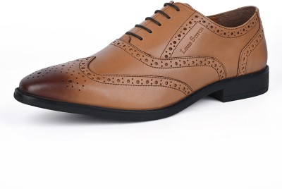 LOUIS STITCH Tan Italian Leather Wingtip Brogue Formal Lace Up Shoes for Men (RXBGBT) Brogues For Men(Tan , 7)