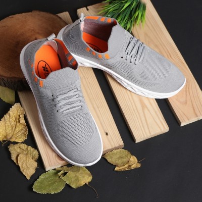 PU Grand Sports Running Walking Shoes For Men(Grey, Orange)