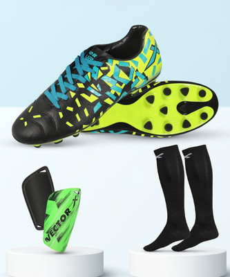 VECTOR X Combo Acura Shoe With Pair of Shin Guard & Stockings Football Soccer Kit Football Shoes For Men(Multicolor , 10)