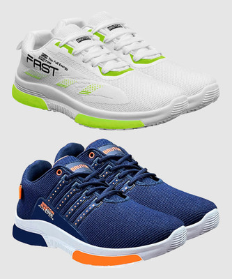 BRUTON Trendy Sport Shoes For Men Pack Of 2 Running Shoes For Men(White, Blue , 6)