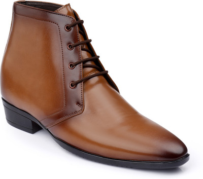 YUVRATO BAXI Men's 9 CM Hidden Height Increasing Tan Casual Formal Laceup Ankle Derby Boot Lace Up For Men(Tan , 6)