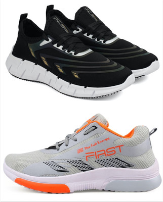 Free Kicks Combo Of 2 Shoes FK- B3-Wave & FK-575 Sneakers For Men(Grey, Orange, Black , 6)