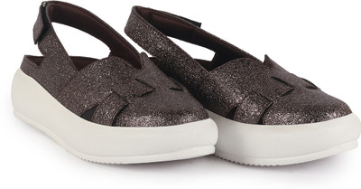 FAUSTO Embellished Backstrap Height Enhancer Hook and Loop Shoes|Evening Party Shoe Slip On Sneakers For Women(Grey , 8)