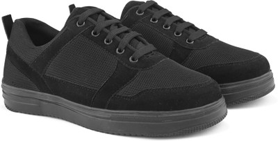 Roadster Casual sneakers shoes breathable mesh solid lightweight anti skid outsole Sneakers For Men(Black , 7)