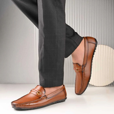 WALKMORA Men's Loafers Slip-on Styling Comfort Shoes Premium Leather-Cushioned Footbed Corporate Casuals For Men(Tan , 7)