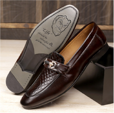 BXXY Brown Synthetic Material Casual Buckle Loafer, Party Wear Shoes Loafers For Men(Brown , 9)
