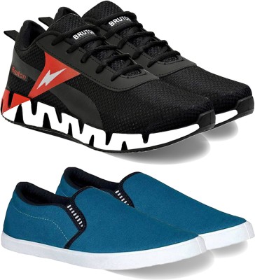 BRUTON Combo Pack of 2 Trendy & Stylish Casual Shoes Sneakers For Men(Black, Blue , 7)