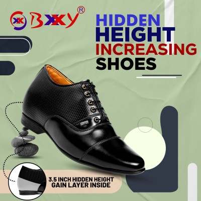 BXXY Men 3 Inch Hidden Height Increasing Black Formal Lace-Up,Office Wear Shoes. Derby For Men(Black)