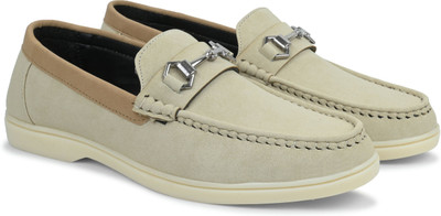 Stomped Men's Beige Loafers with Horsebit | Stylish Casual & Semi-Formal Slip-On Shoes Loafers For Men(Beige , 6)