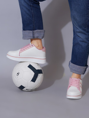 SHOETOPIA Smart Casual Lace-up Footbed|Trendy |College|Daily Wear Sneaker For Girls Sneakers For Women(Pink, White , 4)