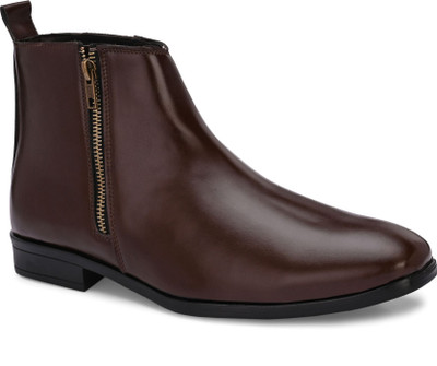 Server Zipper Tapered Pointed Chelsea Boots For Men(Brown , 7)