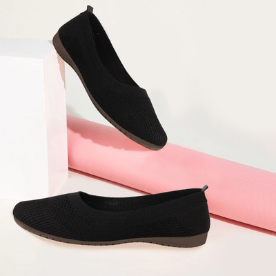 FAUSTO Athleisure Active Wear Knitted Soft Fabric Walking Slip On Ballerina Flat Bellies For Women(Black , 3)