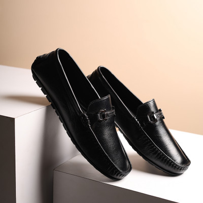 Hayes London Genuine Leather Slip-On Formal Loafers, Lightweight & Comfortable Shoes, Loafers For Men(Black , 10)