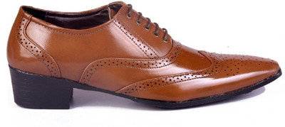 BXXY Men's Brown Height increasing Formal Brogue Party Shoes Lace Up For Men(Tan , 9)