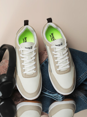 LIBERTY Leap7x CLASTO-2E Casual Lacing Shoes With EVA Sole | Suitable for Travel,Office Sneakers For Men(White, Beige , 8)
