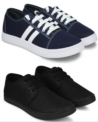 Free Kicks Combo Of 2 Shoes FK-Camp & FK-205 Sneakers For Men(Black , 9)