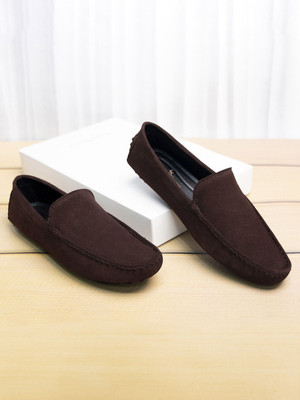 LOUIS STITCH Brunette Brown Italian Suede Leather Driving Loafer Moccasins Shoes for men Loafers For Men(Brown , 8)