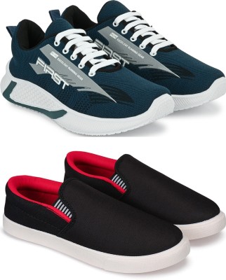 Free Kicks Combo of 2 || FK- 566 & FITMAN Dailywear Running Shoes For Men(Black, Green)