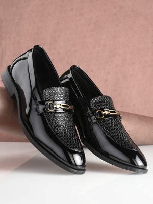 INVICTUS Invictus Black Faux Leather Formal Slip On Loafers Slip On For Men(Black)