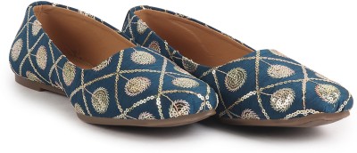 FAUSTO Ethnic Silk Embroidery Zardozi Slip On Juttis for Wedding|Lehanga Festive Mojaris For Women(Blue , 5)