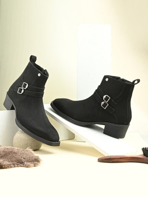El Paso Trendy Black Ankle Boots for Men | Dual Buckle | Casual & Party Wear Style Boots For Men(Black , 10)
