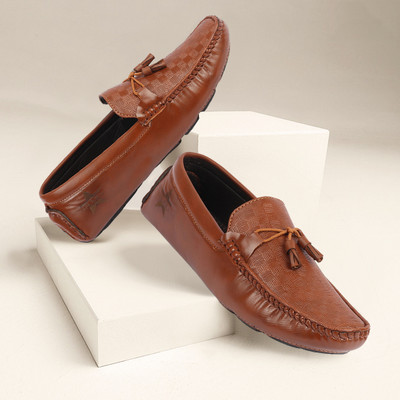 FAUSTO Textured Design Casual Tassel Slip On Driving Loafer and Mocassin For Men(Tan , 9)