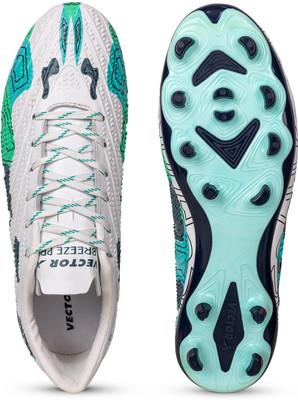 VECTOR X Breeze Pro Soccer Studs Fully Embossed Synthetic Upper|Double Colour TPU sole Football Shoes For Men(White , 9)