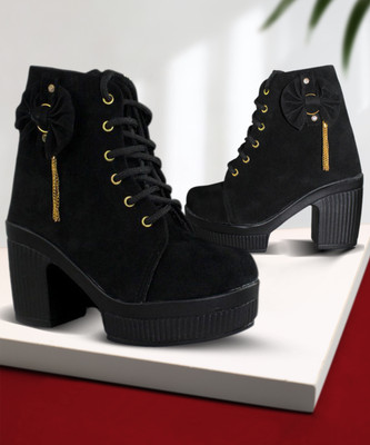 UK Collection High Ankle Boots New Trendy Stylish Girl’s High Heel Boots For Women(Black , 5)