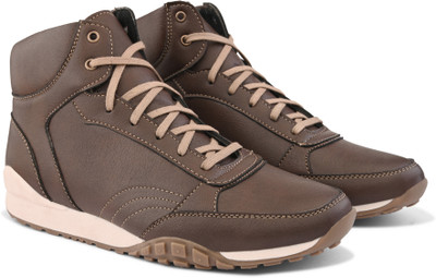 Roadster high top casual lace up comfortable sneakers shoes | PU upper Sneakers For Men(Brown , 6)