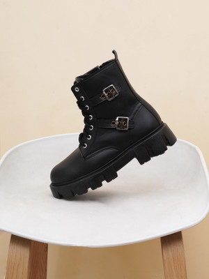 Hitway Trendy Lightweight Comfortable Alluring Boots For Women(Black , 4)