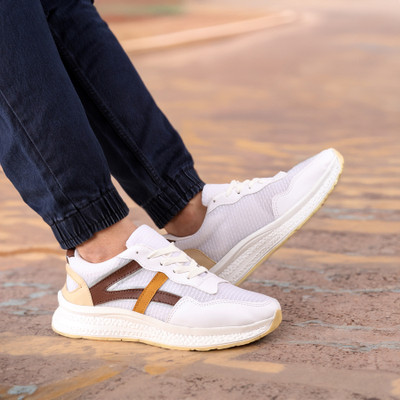 YUVRATO BAXI Men's Mesh Material New Stylish White Casual Sports Running Lace Up Shoes Walking Shoes For Men(White , 7)