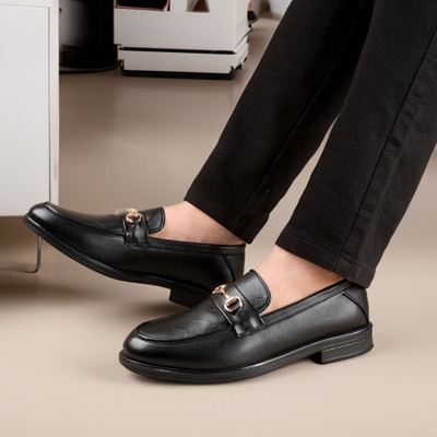 YUVRATO BAXI Men's Faux Leather Material Black Buckle Loafer, Mocassion And Party Wear Shoes Party Wear For Men(Black , 6)