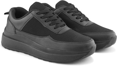 Roadster Women solid casual lightweight mesh lace up comfortable sneakers shoes Sneakers For Women(Black , 4)