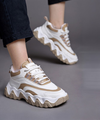 SHOETOPIA Daily Wear College Wear Casual Sports Shoe Sneakers Casuals For Girls Sneakers For Women(Tan, White , 3)