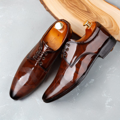 AJNIHA Premium Oxford Class Designer Patent Leatherette Shining Jet Black Lace-Up Party Lace Up For Men(Brown , 10)