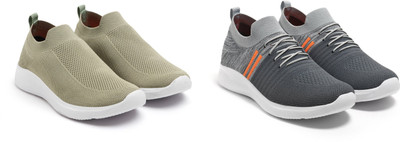 Face Stylish Sports Shoes for Men – Ideal for Running, Gym & Training Sneakers For Men(Green, Grey, Orange , 7)