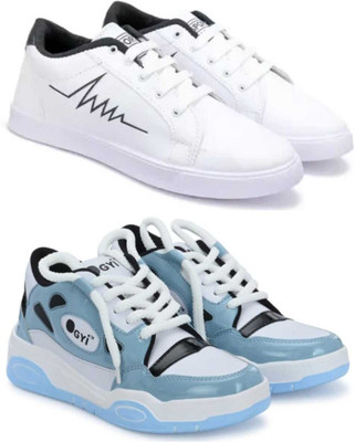 hxn Combo Pack of 2 Sneakers For Men(White, Blue , 6)