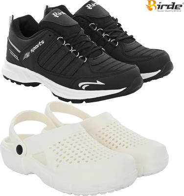 Birde Birde Stylish Combo Pack of 2 Lightweight Gym, Outdoor Shoes With Clogs Walking Shoes For Men(Black, White , 9)