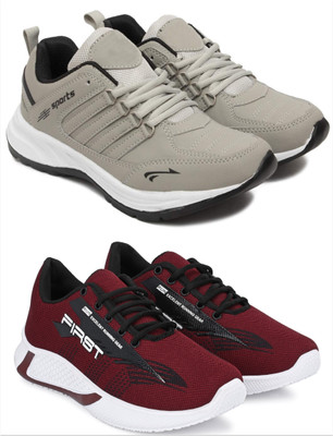 Free Kicks Combo Of 2 Shoes FK-Freesole & FK-565 Sneakers For Men(Red, Beige , 9)